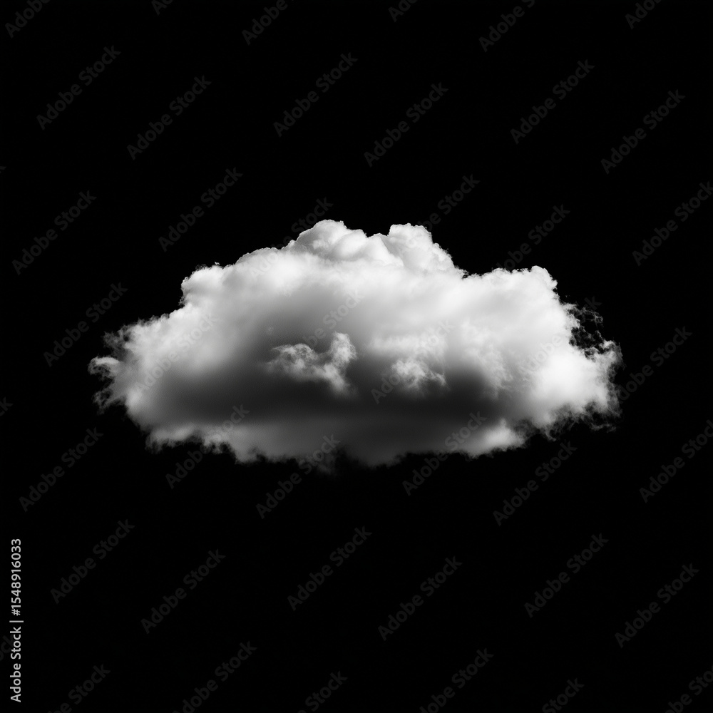 A single white cloud isolated against a black background in a studio shot with soft lighting A single white cloud isolated against a black background in a studio shot with soft lighting