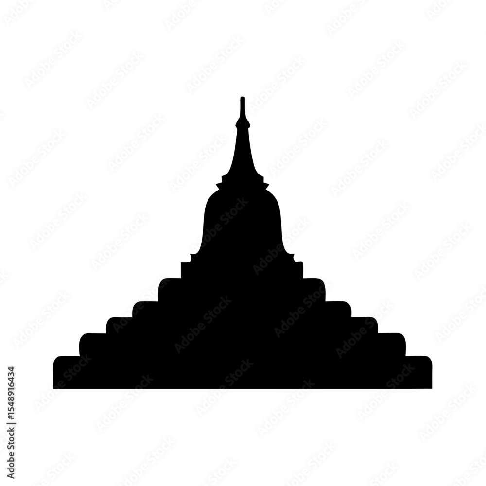 Elegant Burmese Pagoda Silhouette with Cascading Steps and a Spire Ornament Elegant Burmese Pagoda Silhouette with Cascading Steps and a Spire Ornament