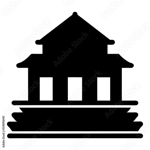 Illustration of a traditional Asian building with a tiered base platform