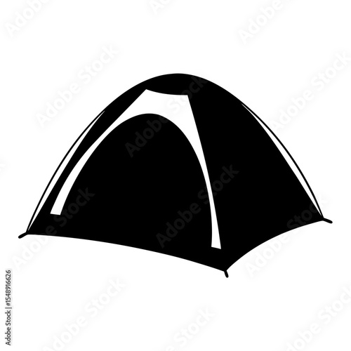 Silhouette of a camping tent against a white background on simple vector