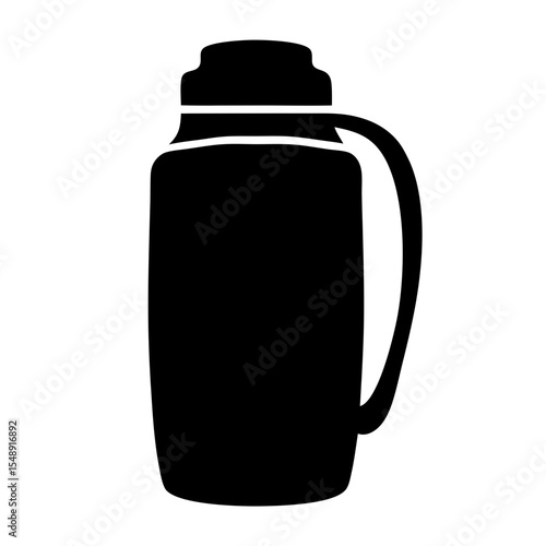 Black and White Silhouette Image of an Insulated Water Bottle with Handle