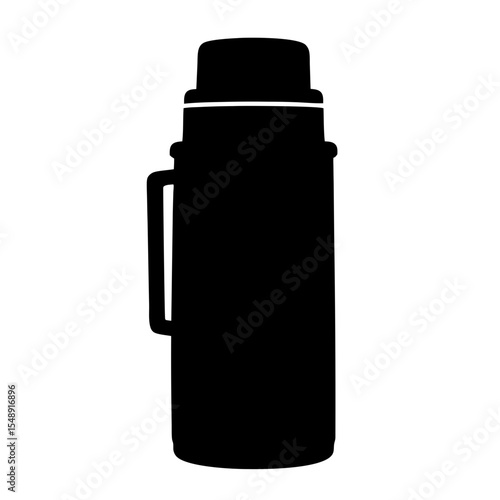 Black silhouette of a thermos with handle, white background vector drawing