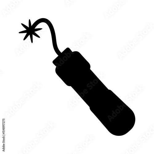 Silhouette of a classic dynamite stick bomb with lit fuse illustration