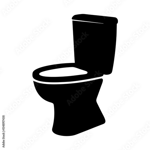 Silhouette of a modern toilet with tank in solid black color