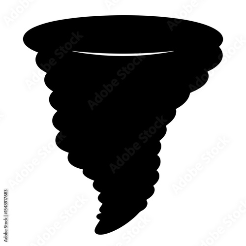 Dramatic and powerful black and white tornado weather phenomenon silhouette illustration
