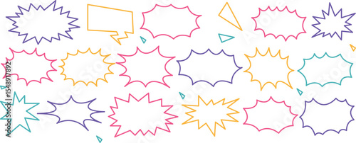 Blank comic books speech bubbles. Black and white speech balloons with halftone pattern shadows
