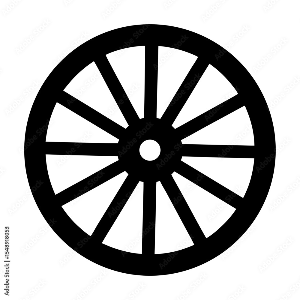 Fototapeta premium Minimalist vintage wagon wheel illustration with radiating spokes and central hub