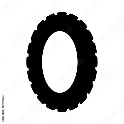Black and white silhouette of a textured tire with a distinctive tread