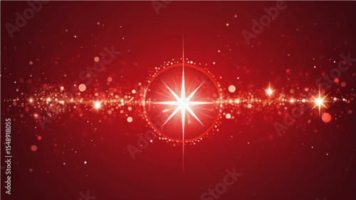 abstract Red Christmas Lights and Stars Holiday Background