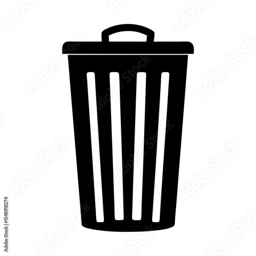 Black and white graphic of a covered trash can receptacle icon