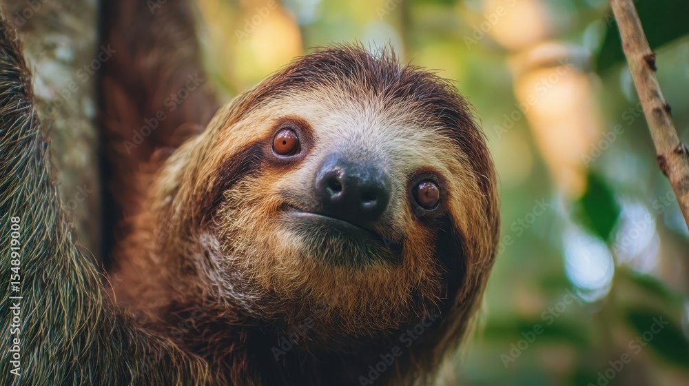 Naklejka premium Close-up of a sloth's head and face.
