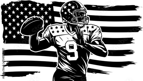 American Football Player Silhouette against the American Flag.