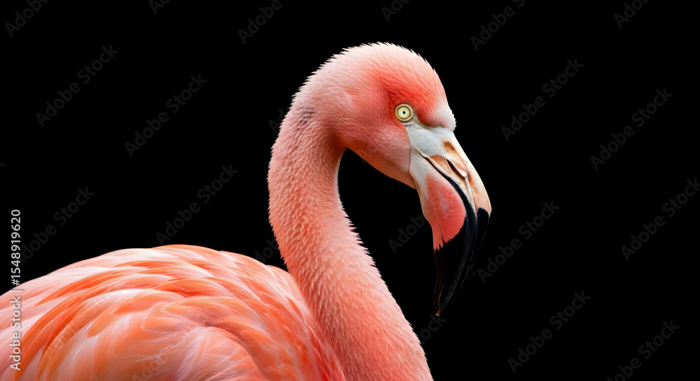 Obraz premium Pink Flamingo Portrait on Black Background
