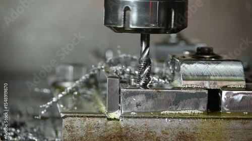 Slow motion scene  the tapping process on CNC milling machine.