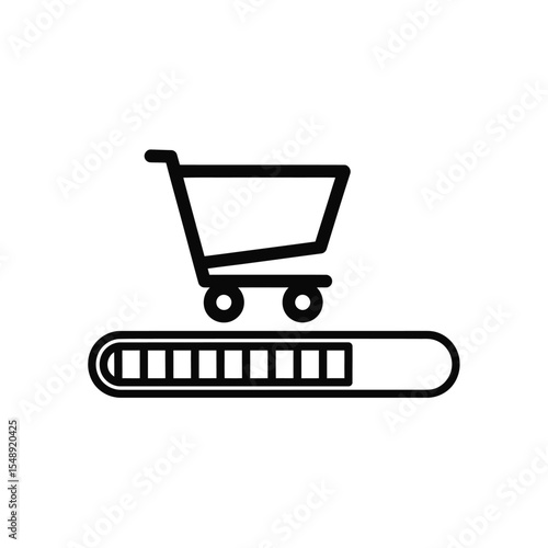 Shopping Cart Icon on a Progress Bar Black and White Line Art Graphic Design Element for Website or App Interface