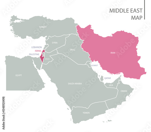 Middle East Countries Map Vector File. Iran-Israel conflict on the map