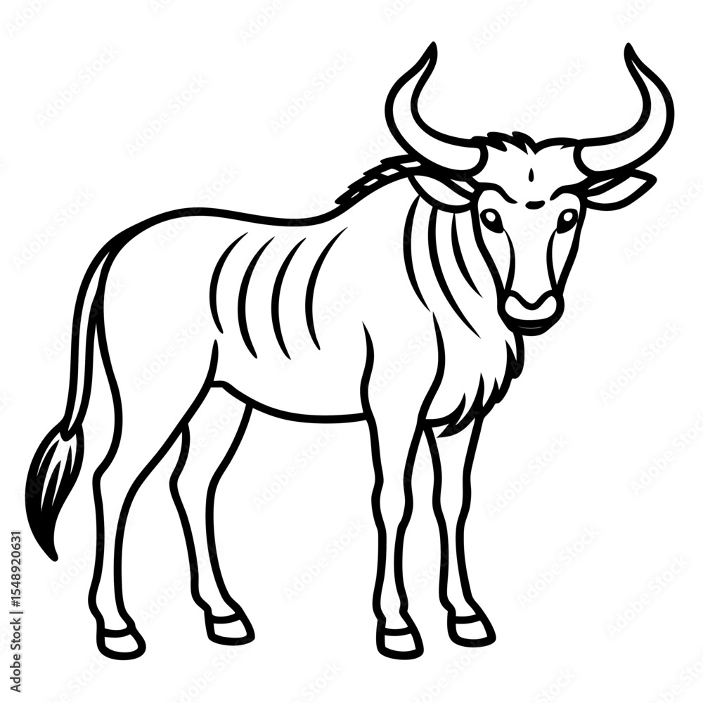 Fototapeta premium Minimalist Wildebeest Line Art Illustration