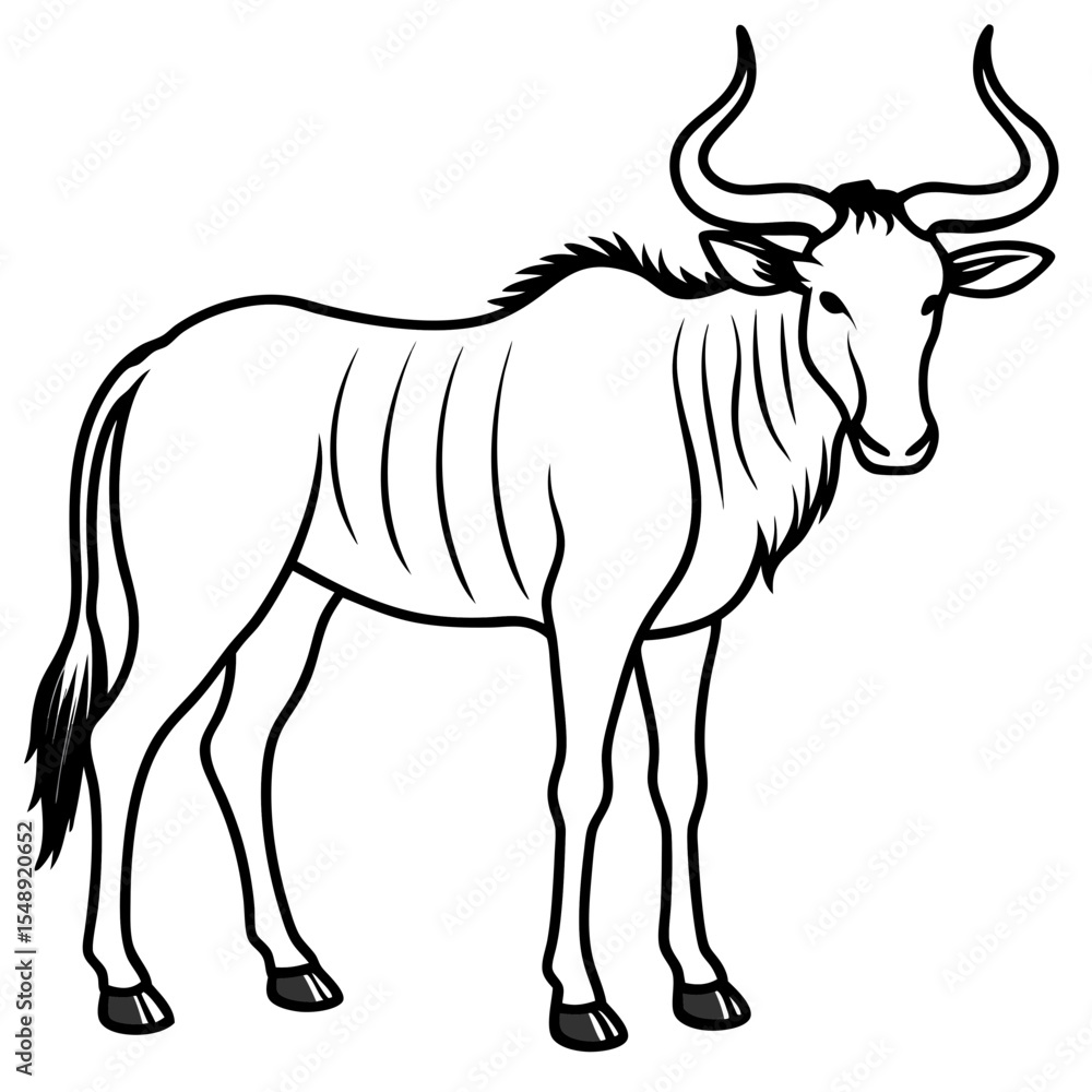 Fototapeta premium Minimalist Wildebeest Line Art Illustration