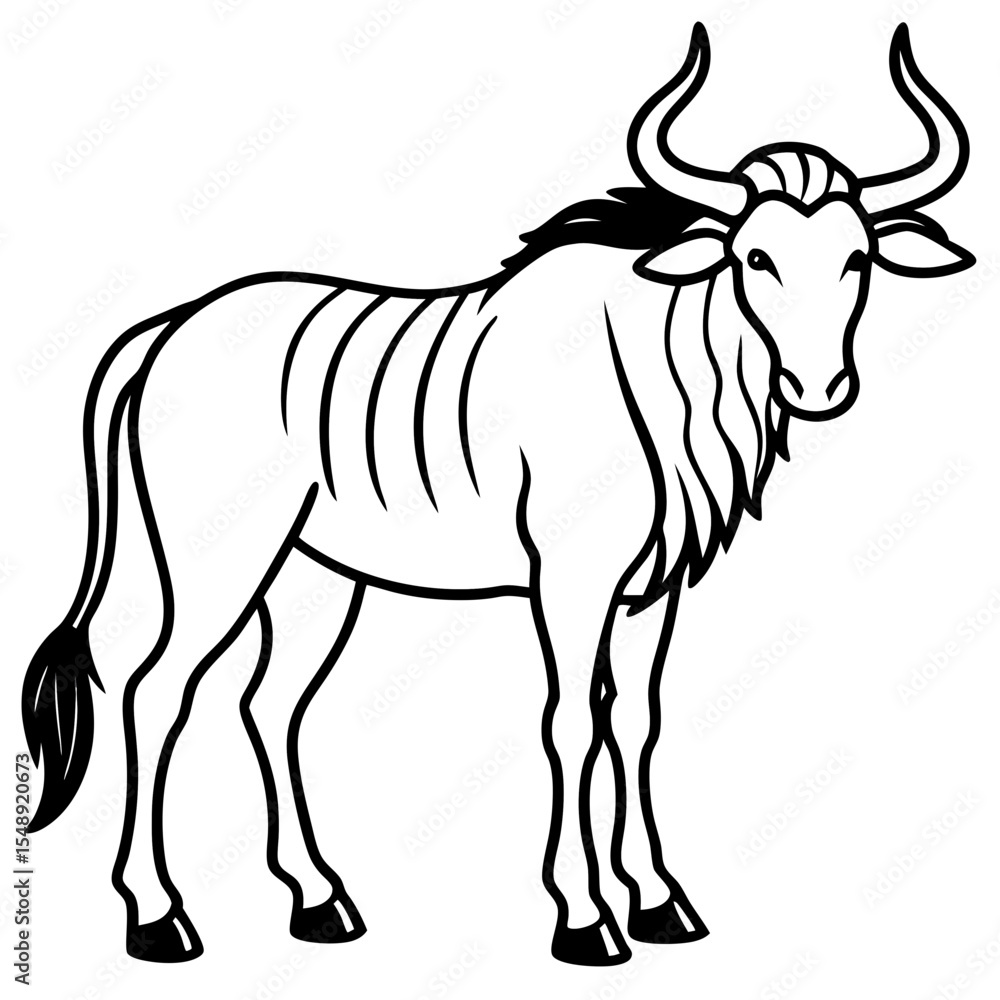 Fototapeta premium Minimalist Wildebeest Line Art Illustration