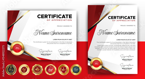 Diploma certificates template red and gold color with luxury and modern style vector image, suitable for appreciation. Vector illustration