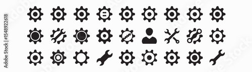 Manufacturing glyph icon set. Vector pictograms of forward, reverse, droplet, fluid, tool, wrench, lubrication, conveyor, hydraulic, pneumatic, black sign silhouette illustration.