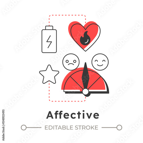 Affective modern linear concept icon. Employee mood, psychology. Burnout syndrome. Exhaustion, depression. Flat outline elements connected with dotted lines. Creative visual. Easy to edit