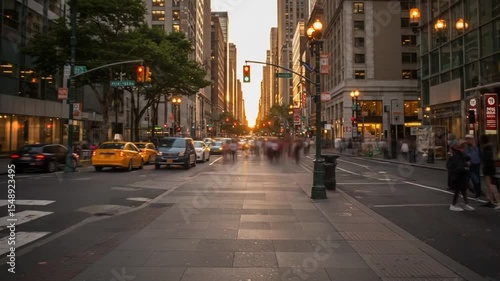 Sunset Stroll Through Busy New York City Street