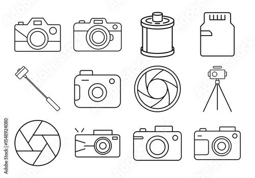Set of photography icons line art isolated on white background