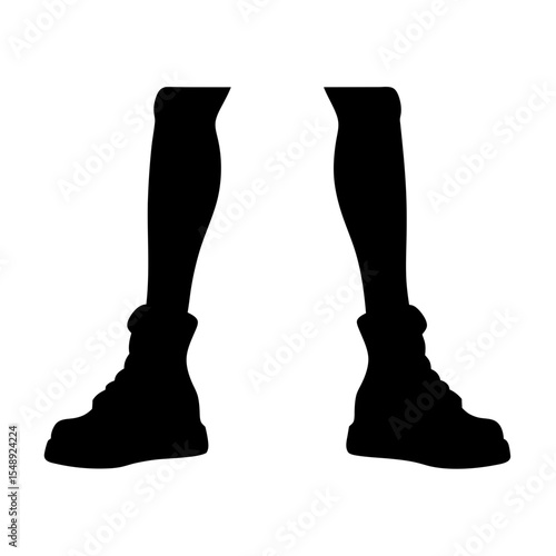A black silhouette depiction of legs and boots in simple graphic style