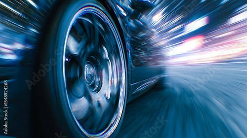 Car Wheel in Motion on Road During Night