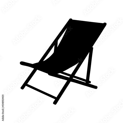Black silhouette of a folding beach chair for relaxation and sunbathing