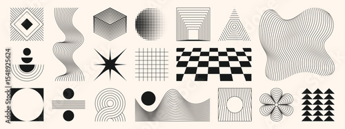 Abstract minimal element mid century vector set. Aesthetic contemporary stripe line art, geometric shape in monochrome. Art form design for wall art, decoration, wallpaper.