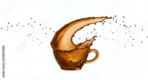 Dynamic Coffee Splash: A Glass Cup's Energetic Pour