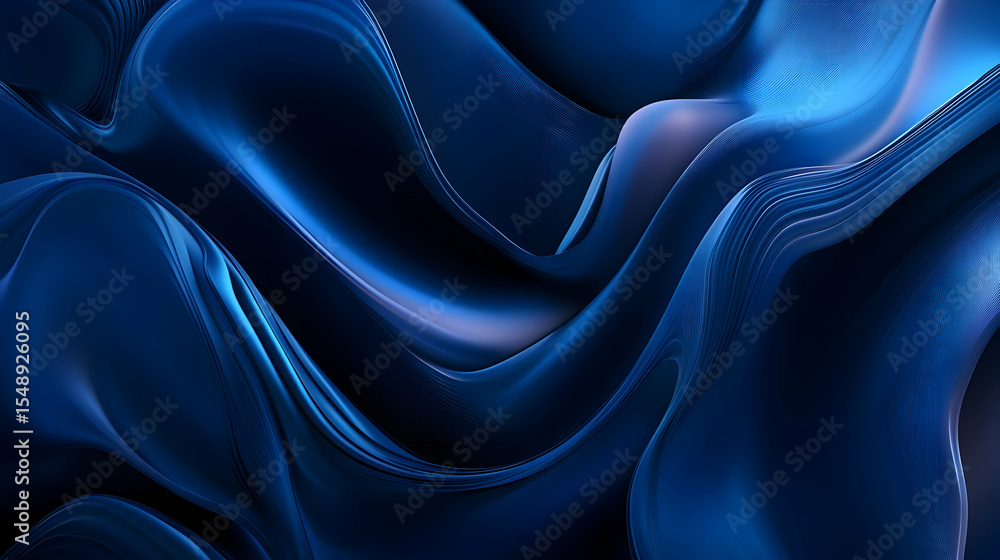 Obraz premium Abstract deep blue waves background with smooth curves and vibrant light effects, modern art