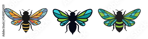 Stylized colorful bee insect illustrations