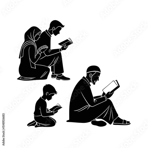 Family Studying Together: A representation of family members engrossed in studying, capturing the essence of learning and knowledge.