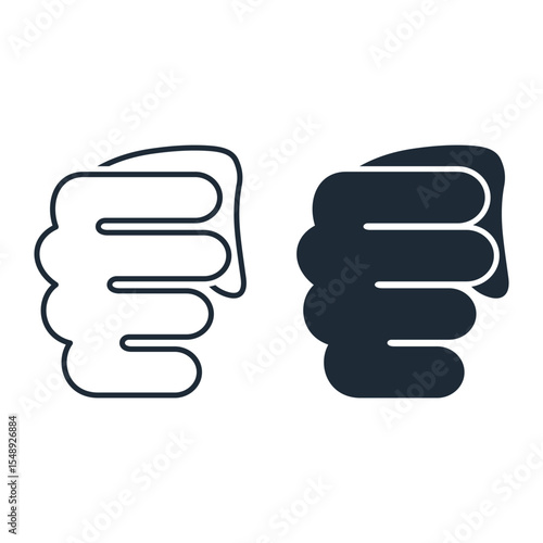 Human palm clenched into a fist. Vector linear icon illustration isolated on white background.
