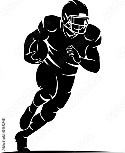 Silhouette of a football player in a dynamic running pose, holding the ball.