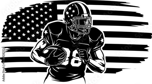 American Football Player Silhouette Against a Distressed US Flag