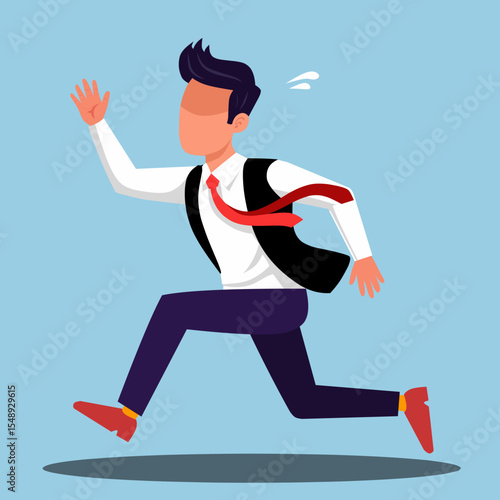 Businessman Running Late Vector – Office Worker in Suit and Tie Rushing for Deadline or Corporate Meeting Illustration