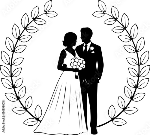 Elegant Wedding Silhouette with Laurel Wreath