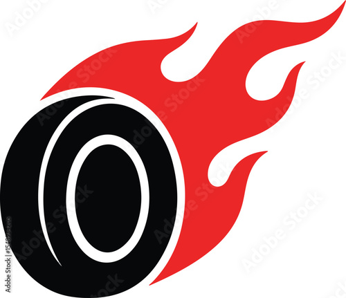 Black Tire with Red Flames Graphic Design fire