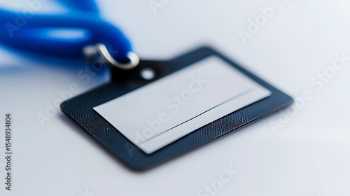 Blank ID Badge with Blue Lanyard on White Background