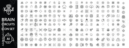 Brain circuits icon set. Brain circuits big outline  icon set 