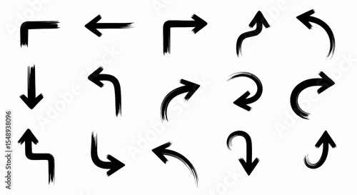 Collection of hand drawn black arrows in various directions on a white background in a vector format