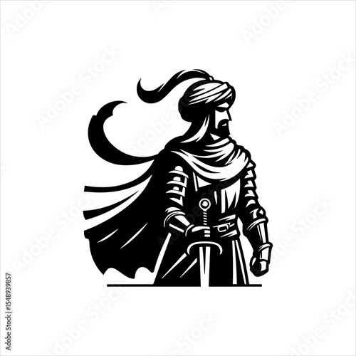 Wallpaper Mural Andalusian Muslim Warrior Standing Vector Logo in Black and White Isolated on White Background Torontodigital.ca