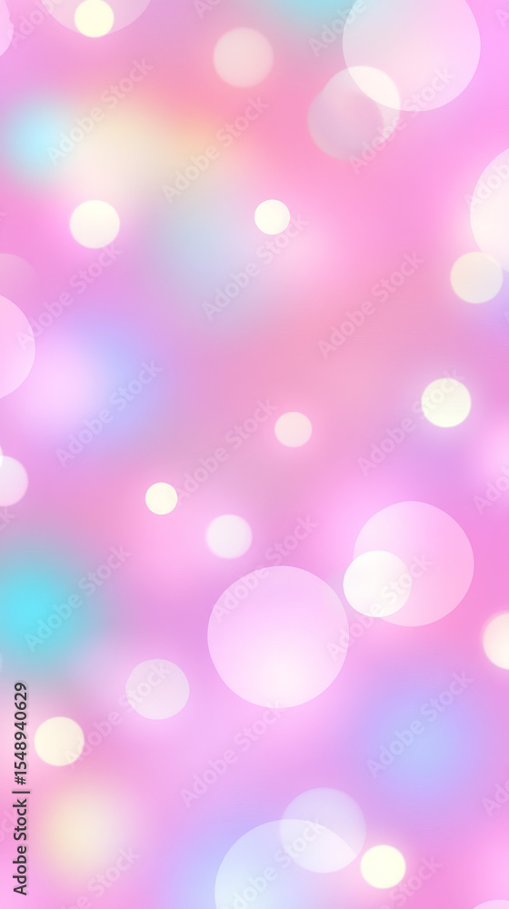 Obraz premium Dreamy background featuring soft pink hues and vibrant, circular bokeh lights. This abstract image offers a whimsical, magical atmosphere.