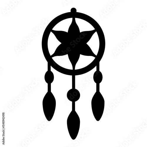 Black silhouette of a dream catcher against a white background artwork