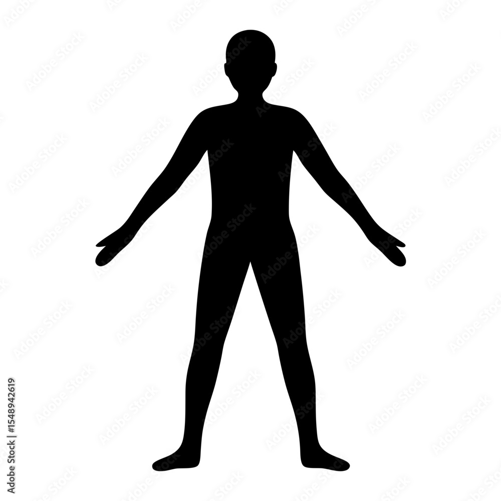 Silhouette of a person standing with arms outstretched on a white background Silhouette of a person standing with arms outstretched on a white background