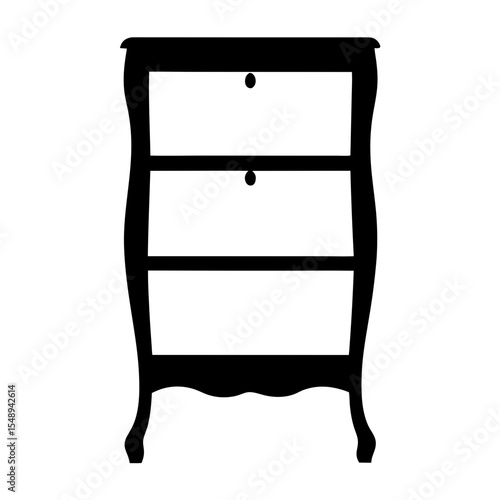 Vintage dresser silhouette furniture design, A black silhouette of a vintage dresser, showcasing elegant curves and classic furniture design.
